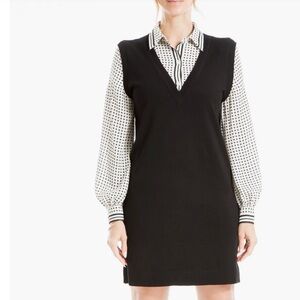 MAX STUDIO Long Sleeve Twofer Sweater vest
Dress XS IVORY BLACK NWT